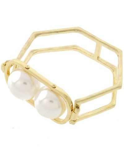 Gold Hexagon Chunky Pearl Bracelet Gold Bracelet Cream Pearl Geometric Bracelet