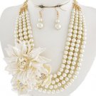 Cream Flower Cluster Pearl Necklace Set Multi Layer Pearl Flower Necklace Floral