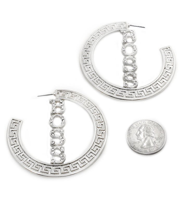 BOSS Earrings Silver Boss Hoop Earrings Silver Hoop Earrings 2.25 inches