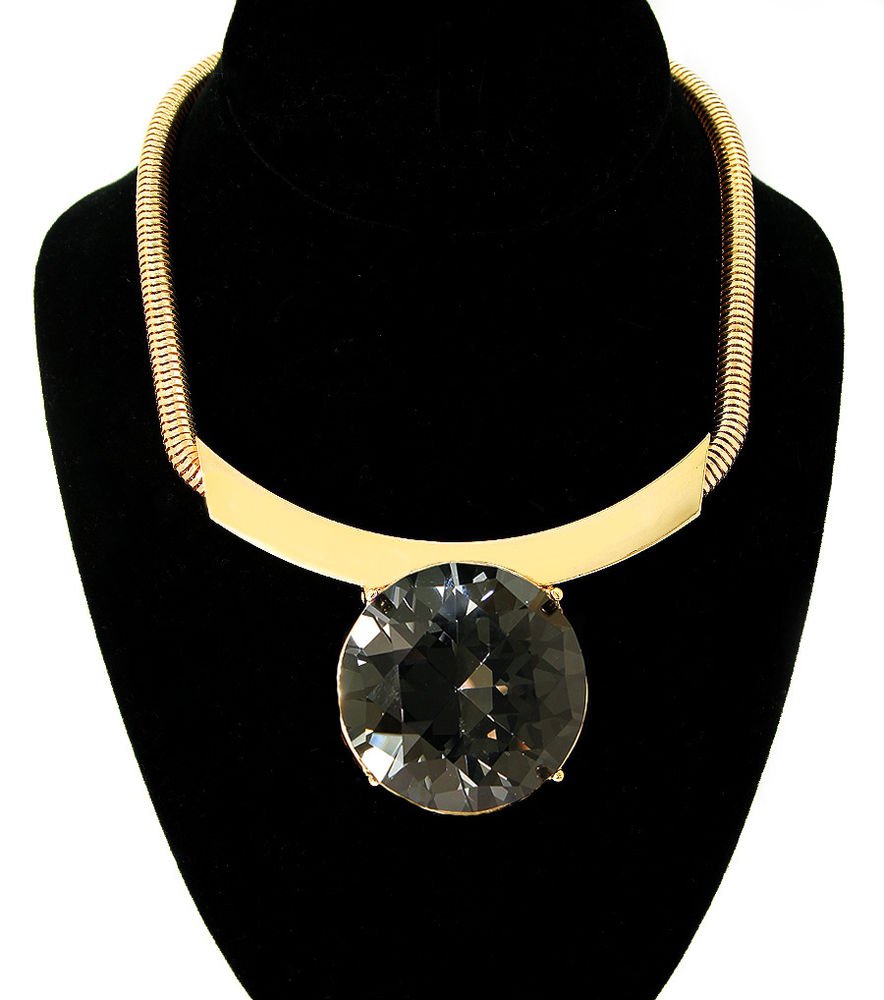 Bold Hematite Stone Gold Cocoon Chain Necklace Gold Chain Necklace Snake Chain