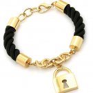 Black Rope and Gold Lock Bracelet Lock Pendant Bracelet Gold & Black Bracelet