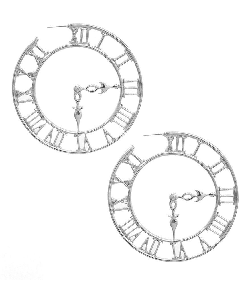 Statement Silver Roman Numeral Clock Earrings Roman Numeral Hoop Earrings 3'