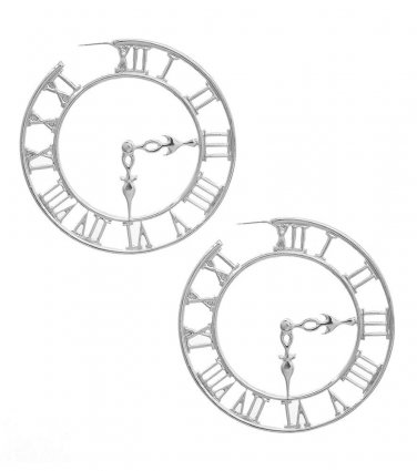 Statement Silver Roman Numeral Clock Earrings Roman Numeral Hoop Earrings 3'