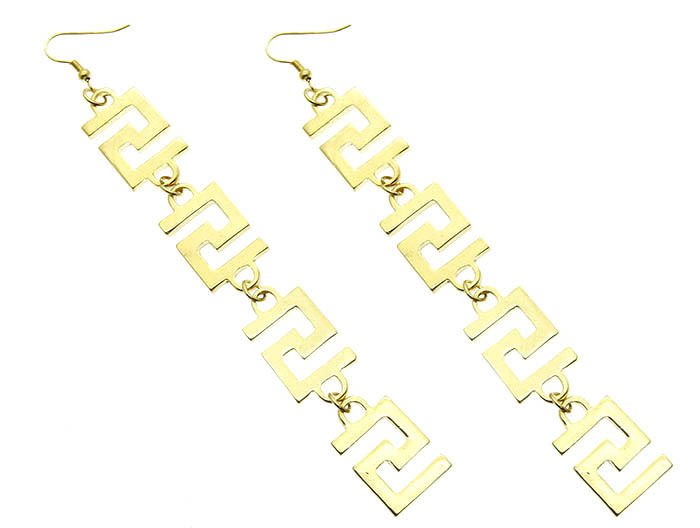 Long Gold Greek Key Earrings Maze Earrings Gold Earrings Super Long Earrings 5'