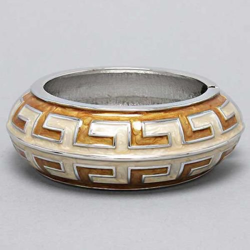 Cream Brown Greek Key Bangle Chunky Bangle Wide Epoxy Bangle Bracelet