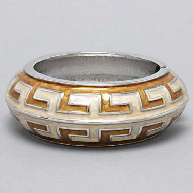 Cream Brown Greek Key Bangle Chunky Bangle Wide Epoxy Bangle Bracelet