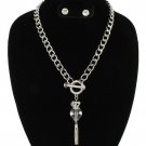 Silver Chain Crown Crystal Ball Tassel Pendant Necklace Crystal Stud Earring Set