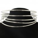 Trendy 5 Layer Silver Choker Statement Necklace Adjustable Silver Choker