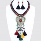 Statement Silk Rope Tassel Heart Necklace Set Tribal Necklace Thread Necklace