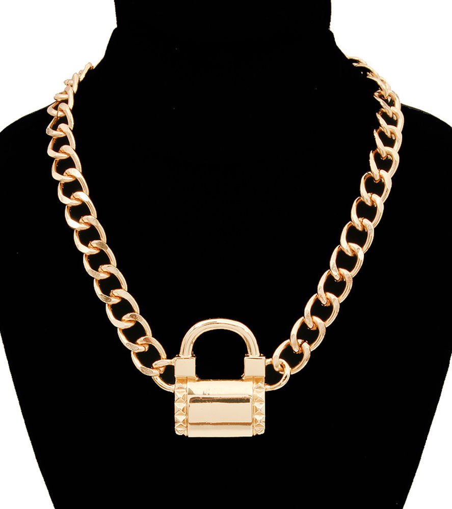 Gold Lock Pendant Necklace Gold Lock Necklace Gold Chain Necklace Lock Necklace