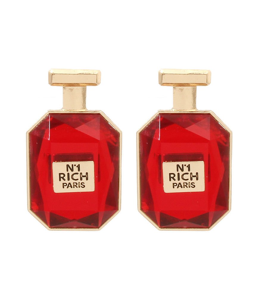 Gold and Red Perfume Bottle Earrings Red Earrings No 1 Rich Earrings 2.25'