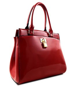 Red Patent Leather Handbag With Lock Purse Zip Shoulder Strap Latest Fashion