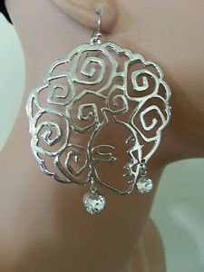 New Afro Earrings Curly Fro Afro Ethnic Diva Earrings Silver Earrings 3"