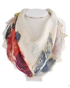 Multi Color Flower Print Scarf Necklace Bib Statement Fashion Jewelry for Women
