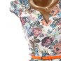 Womens Flower Cream Floral Peplum Top with Orange Belt Cap Sleeve Junior S M L