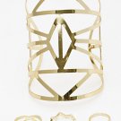 Geo Aztec Wide Gold Cuff Bracelet Midi Rings Trendy Fashion Jewelry for Women