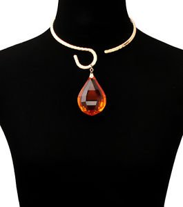 Big Orange Crystal Pendant Necklace Choker Statement Women's Fashion Jewelry