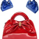 Red Patent Leather Handbag Ribbon Design Purse Zip Shoulder Strap Latest Fashion