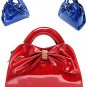 Red Patent Leather Handbag Ribbon Design Purse Zip Shoulder Strap Latest Fashion