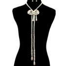 Long Bow Shaped Cream Pearl Necklace Set  Design Fashion Accessories Jewelry
