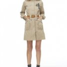 Long Khaki Belted Military Jacket Trench w/ Brooch Pendants Steampunk Gothic
