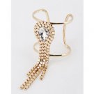 Gold Chain Teardrop & Stone Open Cuff Cutout Bracelet Fashion Jewelry 2.5"