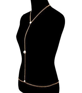 Celebrity Inspired Pearl Body Chain Waist Gold Plated Fashion Jewelry for Women