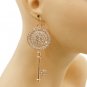 Long Bling Gold Key Earrings Rhinestone Drop Dangle Style Fashion Jewelry