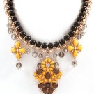 Black Bead Yellow Tear Drop Stone Necklace Gold Plated Chain Lightweight Fashion