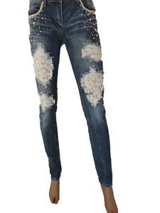 Machine Patch Lace Jeans Skinny Ripped Distressed Destroyed Embellished Denim