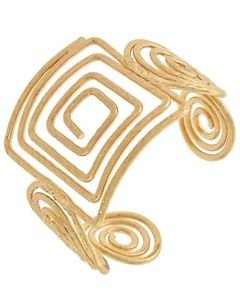 Gold Plated Geometric Wide Cuff Bracelet Adjustable Fashion Jewelry 2" Wide