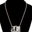 Black and White Magazine Clutch  Pendant Necklace Gold Chain Fashion Jewelry