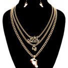 Gold Chain Gold Bunny AJ 1992 White Sneaker Pendant Necklace Earrings Set