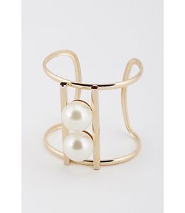 Big Pearl Cuff Cutout Bracelet Bangle Adjustable Cream Fashion Jewelry 2.5"
