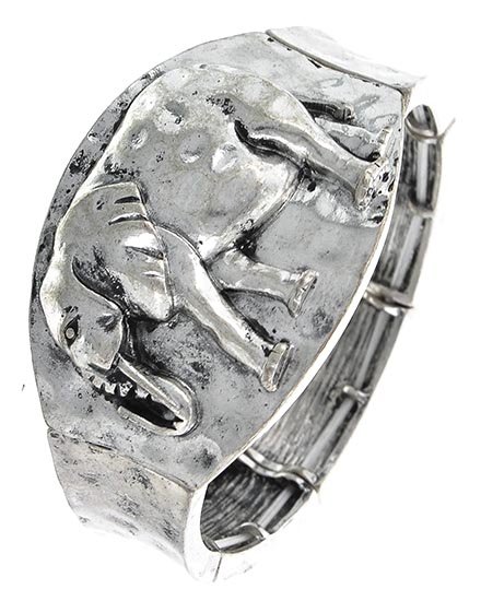 Chunky Wide Burnished Silver Elephant Bracelet Stretchable Fashion Jewelry