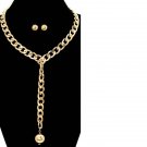 Gold Long Dangle Ball Chain Link Necklace Earrings Set Egyptian Style Trendy