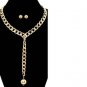 Gold Long Dangle Ball Chain Link Necklace Earrings Set Egyptian Style Trendy