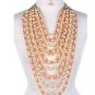 Cream Chunky Long Dangle Drop Pearl w/Weaved Pink Ribbon Necklace Set Statement