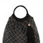 Washed Jean Handbag with Tassel Distresed Denim Fabric Black Large Hobo