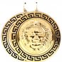 Round Gold Lion Head Black Greek Key Earrings Statement Leo Lion of Judah 2.75'