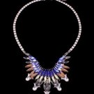 Blue Yellow Stone Crystal Necklace Silver Chain Statement Fashion Jewelry Trata