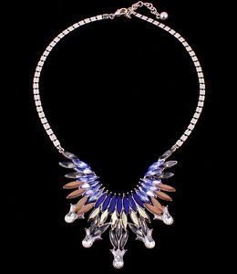 Blue Yellow Stone Crystal Necklace Silver Chain Statement Fashion Jewelry Trata