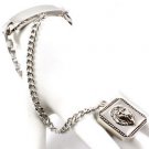 Silver Leo Lion Head ID Plate Bracelet Attached Ring Trendy Fashion Jewelry