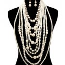 The Glam Cream Chunky Long Dangle Drop Pearl Necklace Set Statement Jewelry