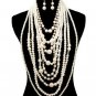 The Glam Cream Chunky Long Dangle Drop Pearl Necklace Set Statement Jewelry