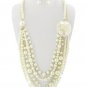 Long Chunky Cream Flower Pendant Pearl Necklace Set Multi Layer Statement