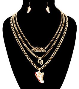 Gold Chain Golden Moments White Sneaker Pendant Necklace Earrings Set