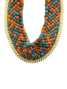 Unique Multi Color Crochet Braid Thread Necklace Bib Box Chain Statement