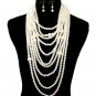 The Lady Cream Chunky Long Dangle Drop Pearl Necklace Set Statement Jewelry
