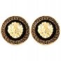 Small Round Gold Plated Lion Head Earrings with Greek Key Pattern Fashion Jewelr